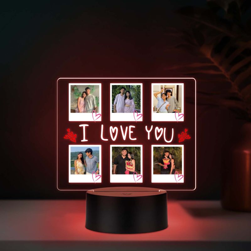 Personalized I Love You Collage Photo Frame Romantic Acrylic Desktop Lamp for Couples, Anniversary or Birthday Gift for Him & Her | Multicolored Light & USB Powered